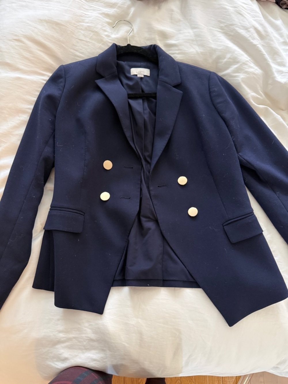 Navy blue LOFT blazer with gold buttons